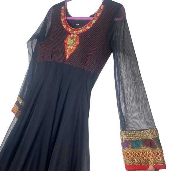 Anarkali Dress S/M Gold Embroidery Beaded‎ Party Gown Indian Cosplay Dance - Picture 6 of 16